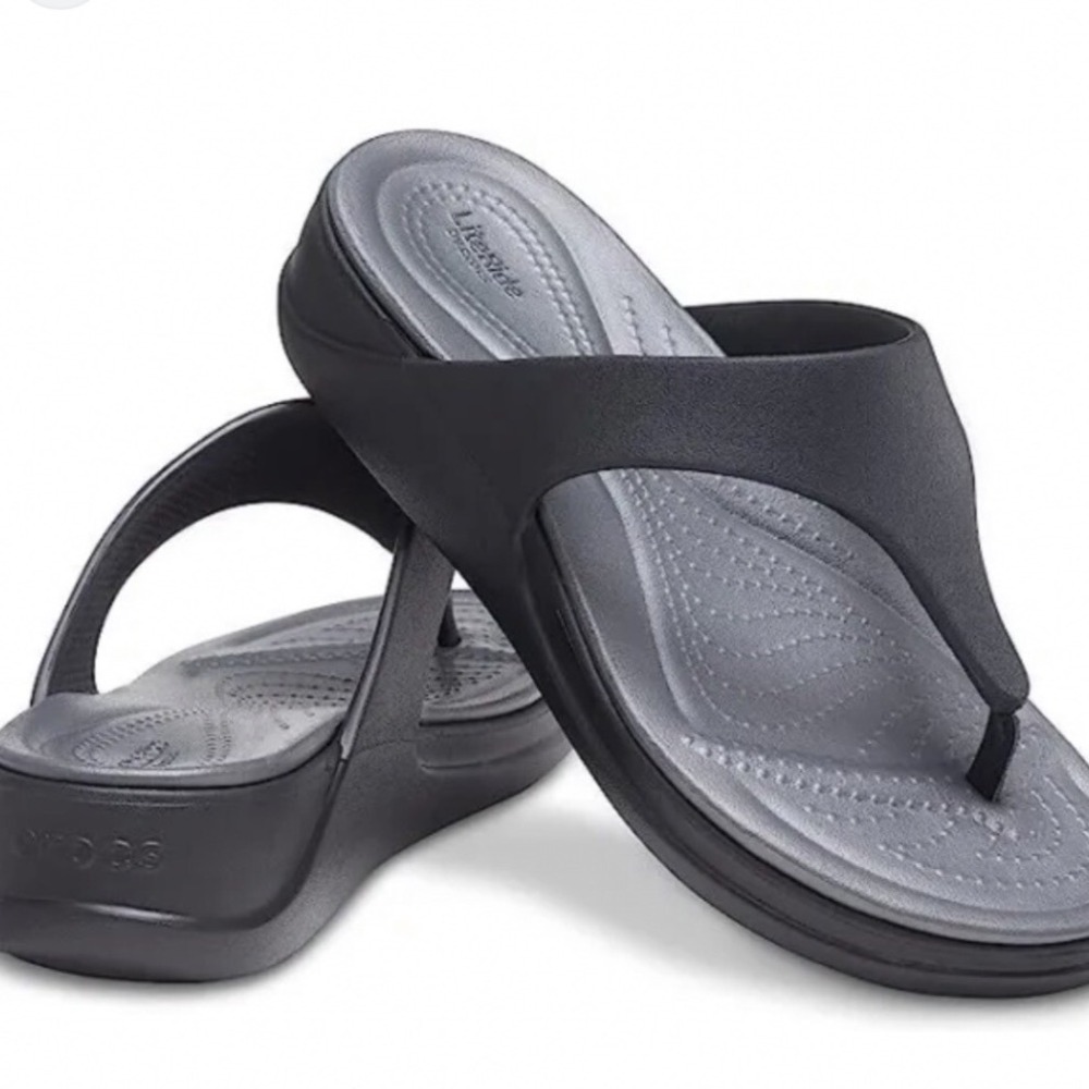 Crocs LiteRide 360 Black Grey Boca Wedge Platform Sandals Women's Size 8